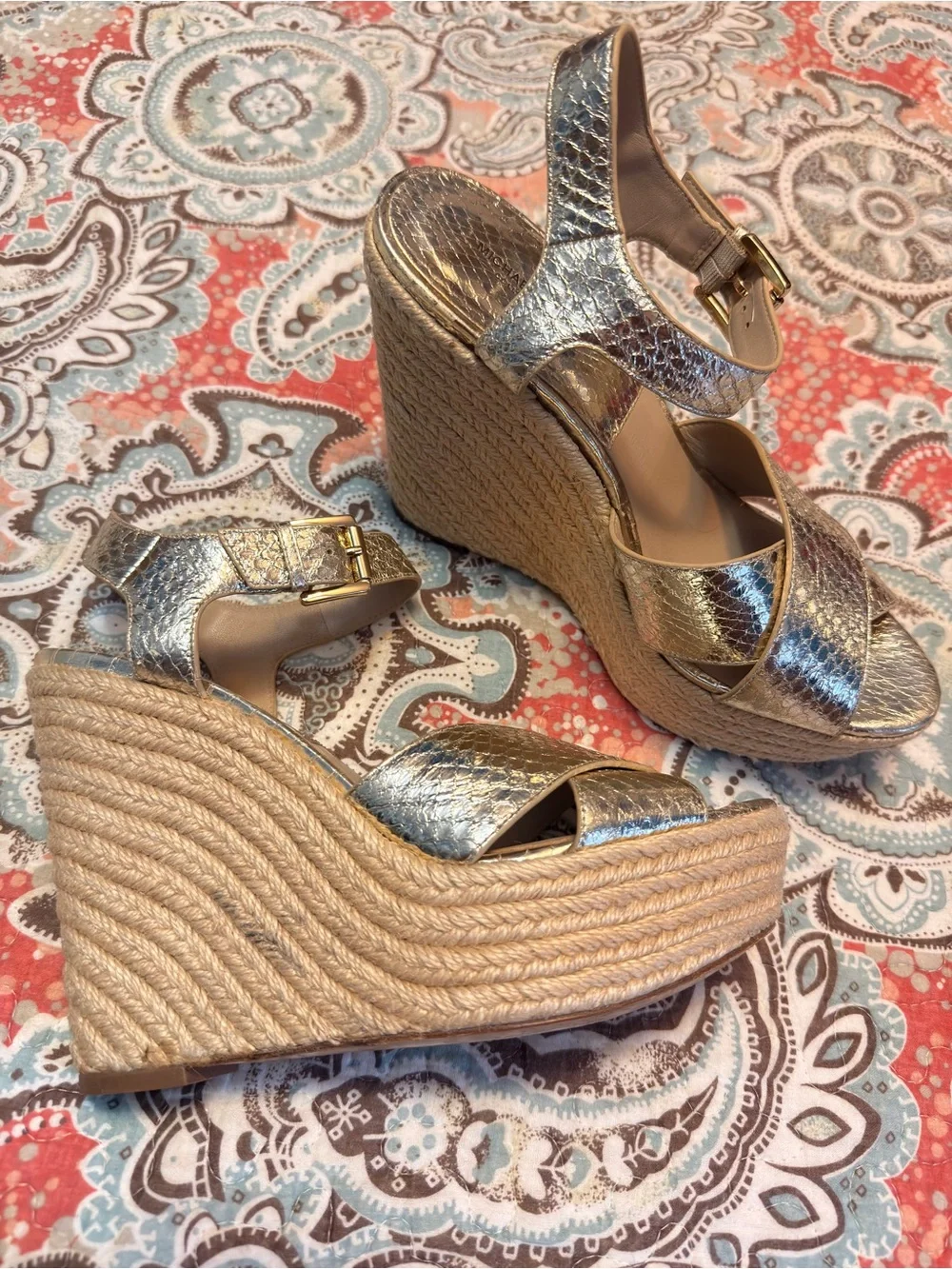 Michael Kors Collection Gold Crisscross Platform Slingback Sandals